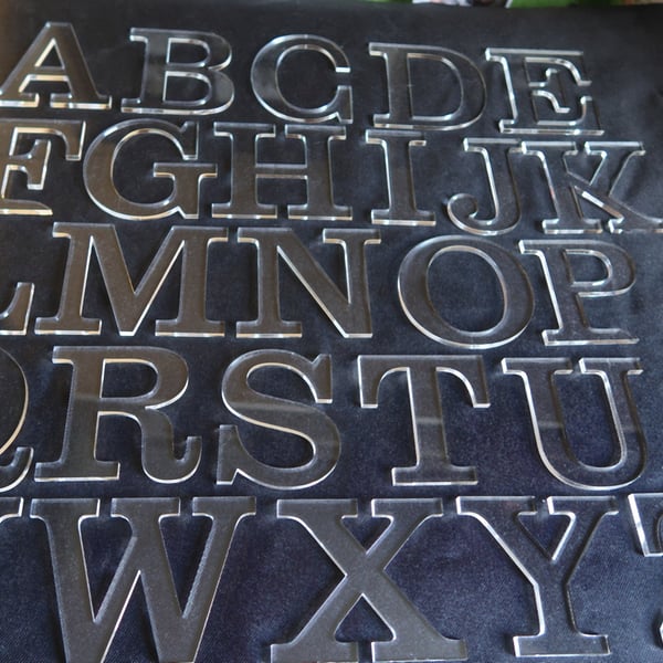 Acrylic letters and numbers,4mm clear, 75mm, free standing option