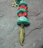 Keyring & bag charm in antique bronze with Turquoise beads - Image 4