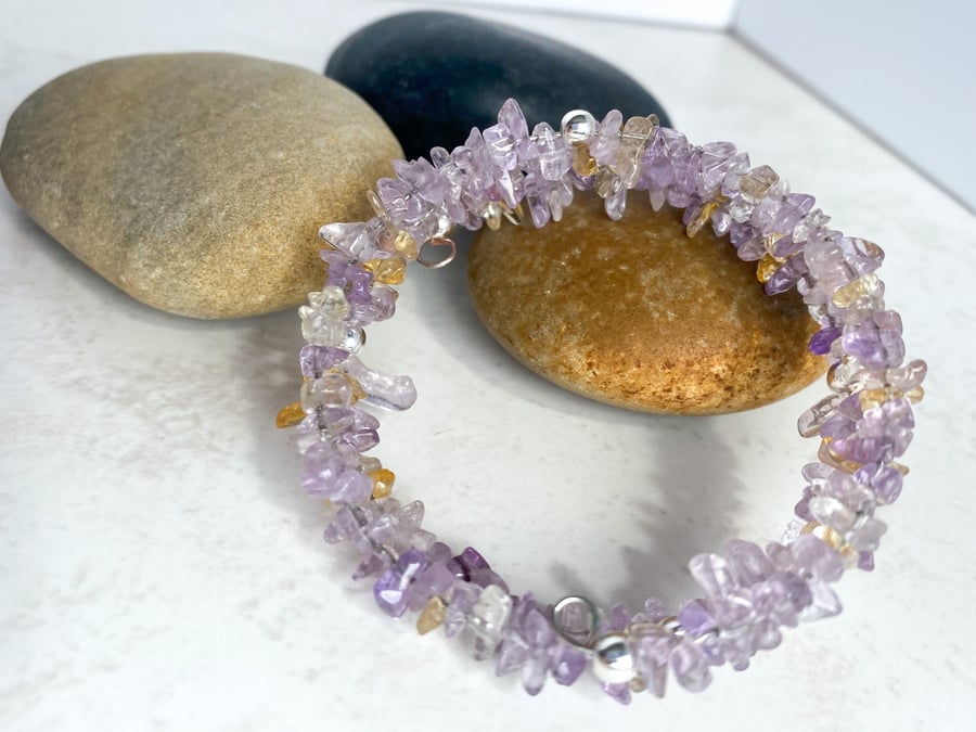 Ametrine memory wire stacking bracelet - made in Scotland. 