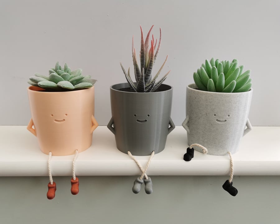 Cute Happy Face Ceramic Planter