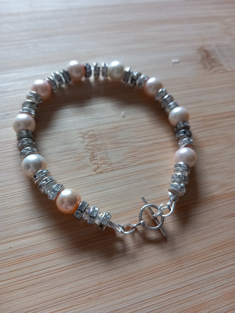 Sterling silver cream pearl bracelet for mothers day gift wedding 