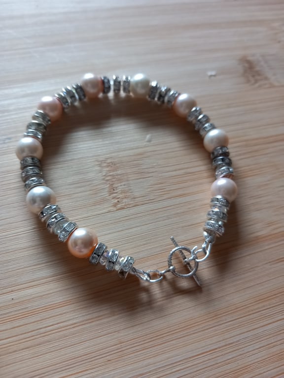 Sterling silver cream pearl bracelet for mothers day gift wedding 