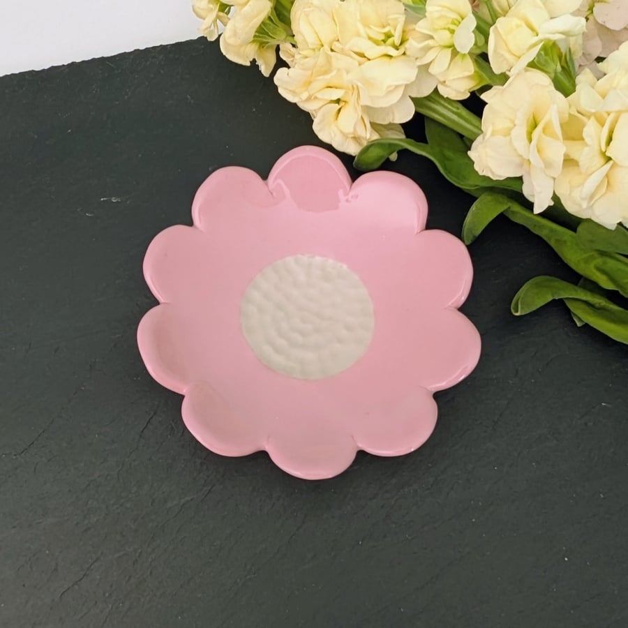 Ceramic pastel pink flower shaped small dish
