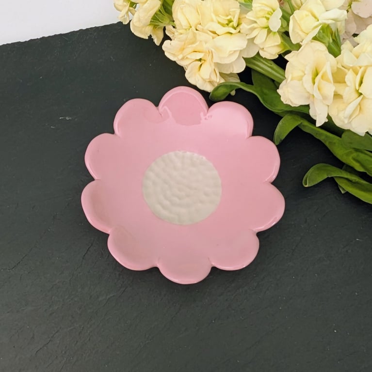 Ceramic pastel pink flower shaped small dish