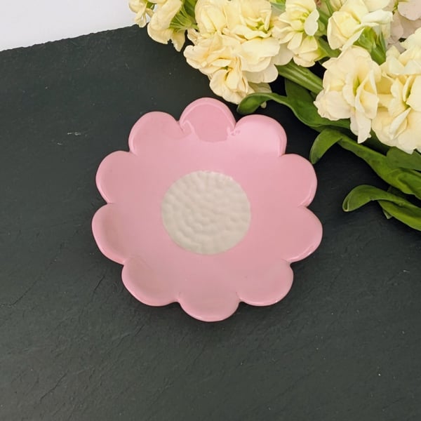 Ceramic pastel pink flower shaped small dish