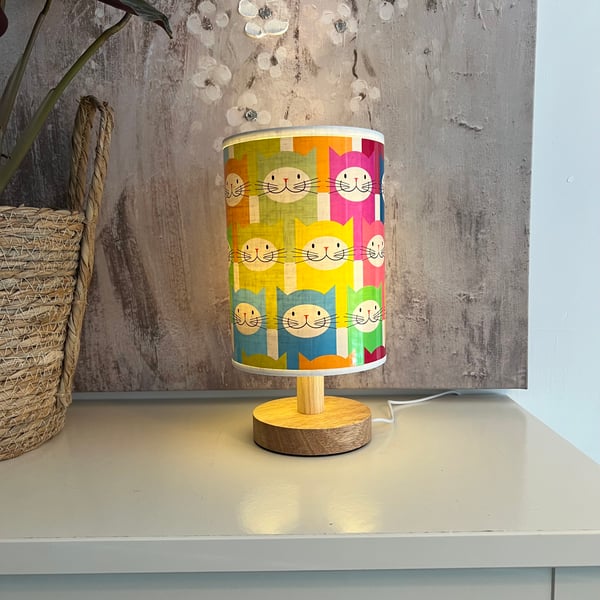 Table Lamp with Colourful Cat Print Shade