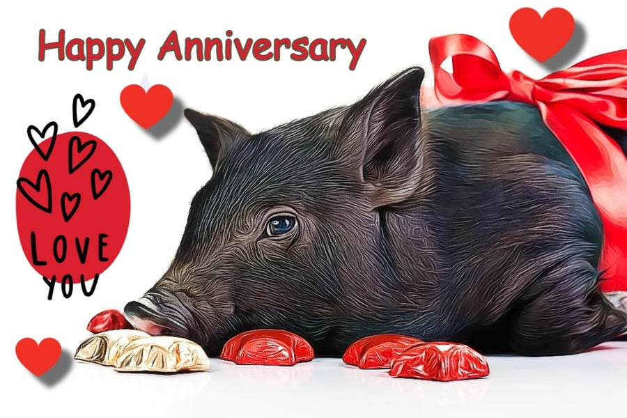 Happy Anniversary Pig Card A5