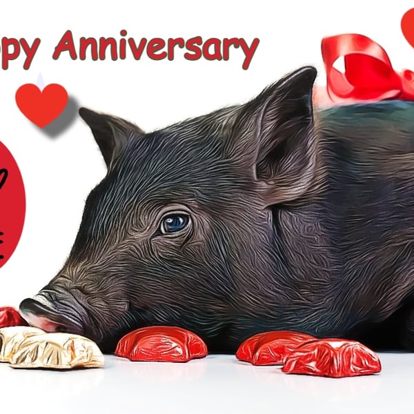 Happy Anniversary Pig Card A5