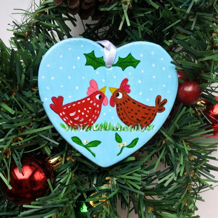 Hanging heart Christmas decoration Chatting chickens.