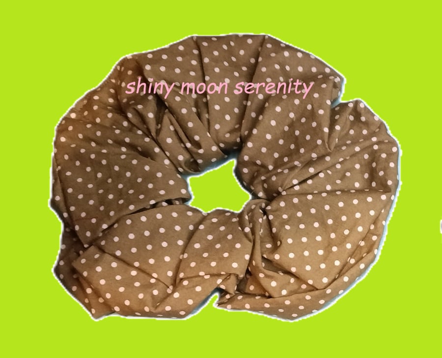 X Large Scrunchie, Khaki with White dots 