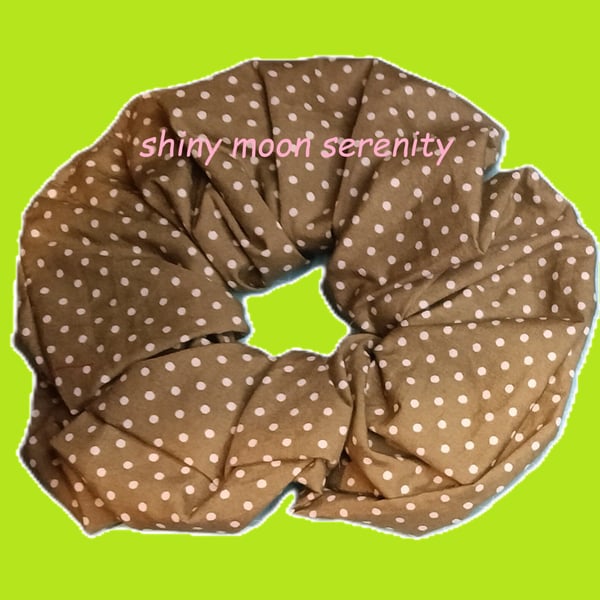 X Large Scrunchie, Khaki with White dots 