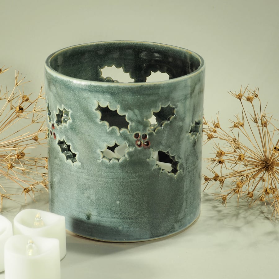 Christmas Holly Ceramic Candle holder