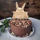 Rustic Wooden Easter Cake Topper, Hoppy Easter, Bunny Ears, Basket cake toppers