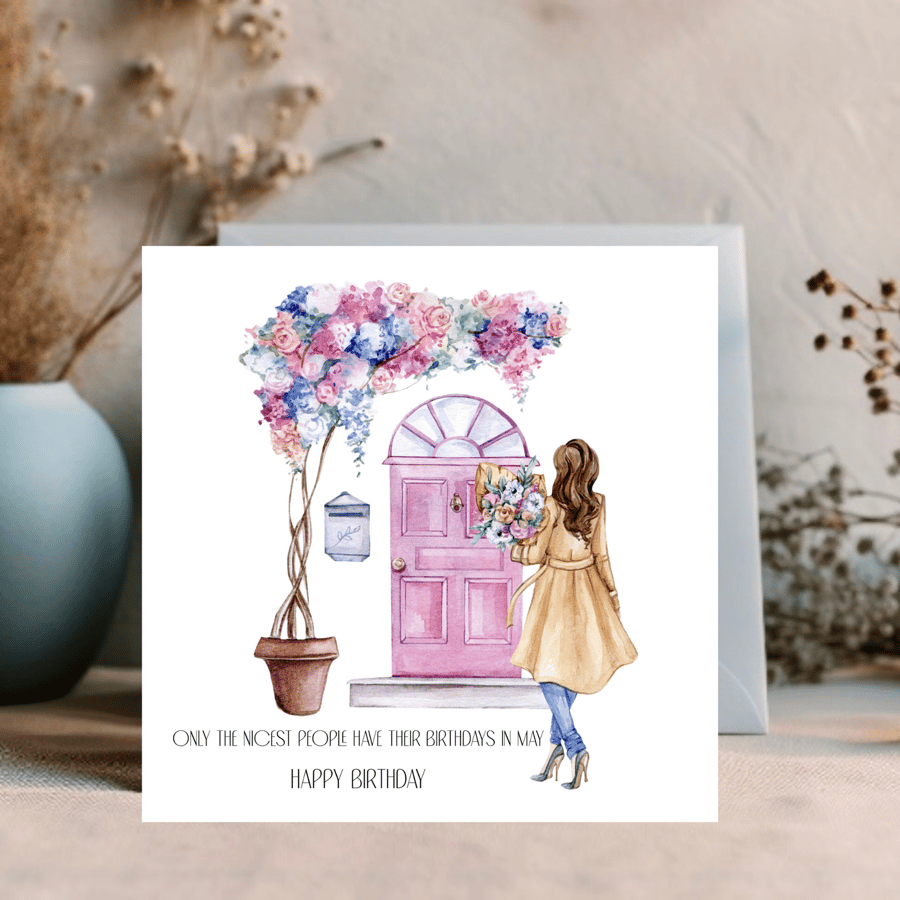 May Watercolour print greetings card for an May Birthday
