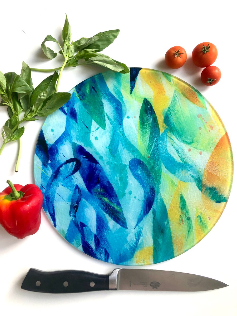 Colourful Glass Chopping Board, Vibrant Circular or Rectangular Design