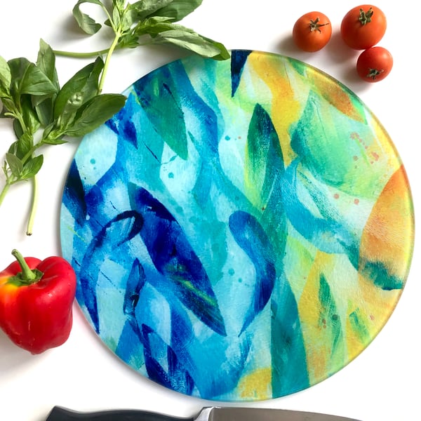 Colourful Glass Chopping Board, Vibrant Circular or Rectangular Design