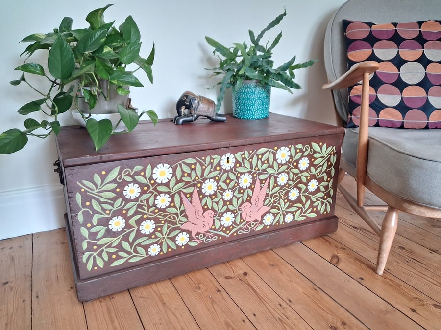 Hand painted trunk - William Morris style 