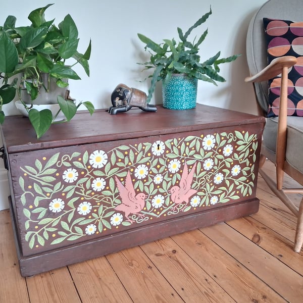 Hand painted trunk - William Morris style 