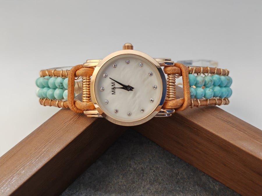 Unique gifts for women Gem stone turquoise bead Bracelet Watches Personalized Gi