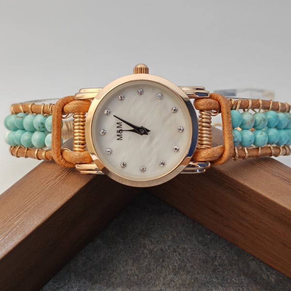 Unique gifts for women Gem stone turquoise bead Bracelet Watches Personalized Gi