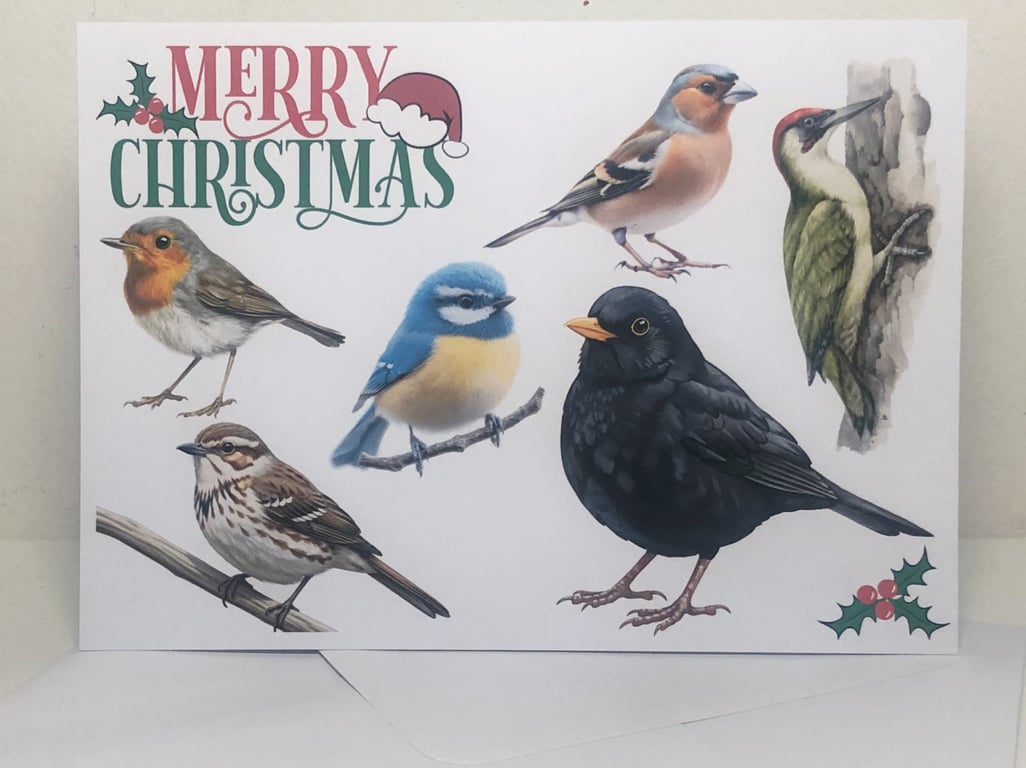 British Birds 5x7in - Merry Christmas or Season Greeting Card