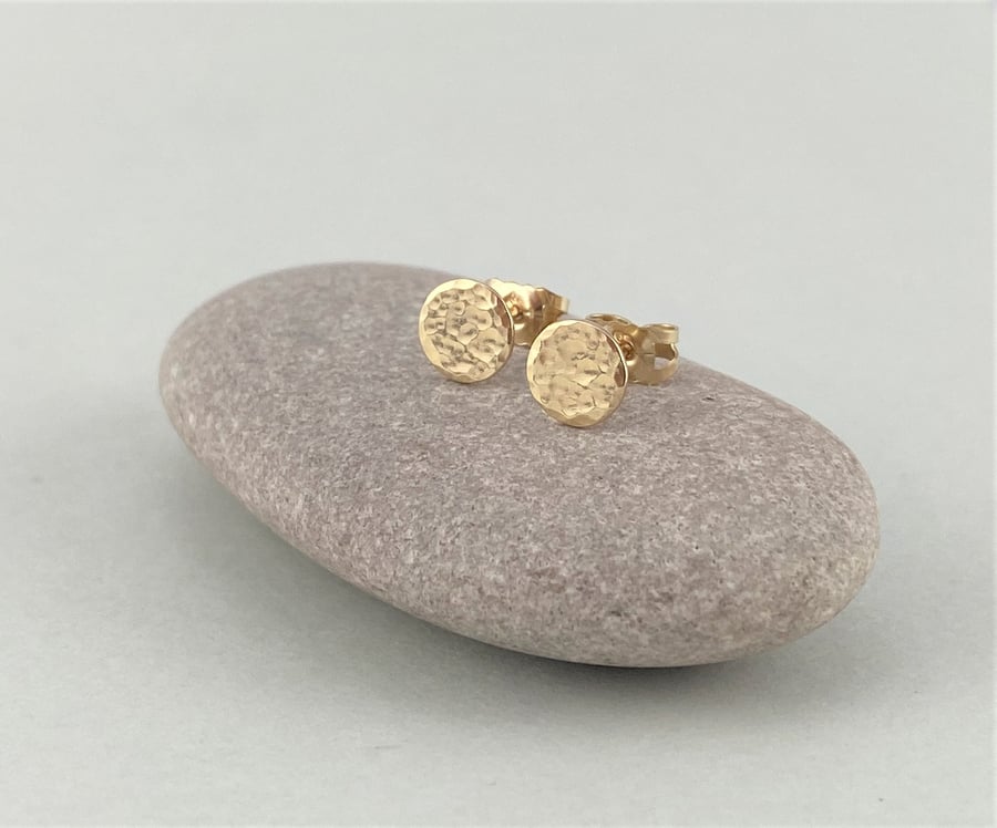 Mini Solid 9ct Gold Hammered Disc Stud Earrings