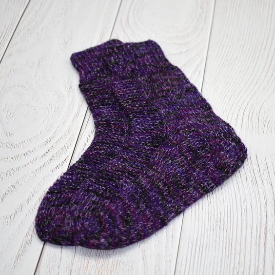 Hand Knitted socks - Purple - UK 8-10 Junior
