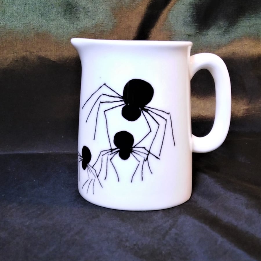 Spider jug quarter pint white bone china with black spiders