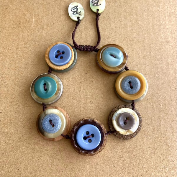 Blue And Mustard Colour Palette - Vintage Button Adjustable Handmade Bracelet