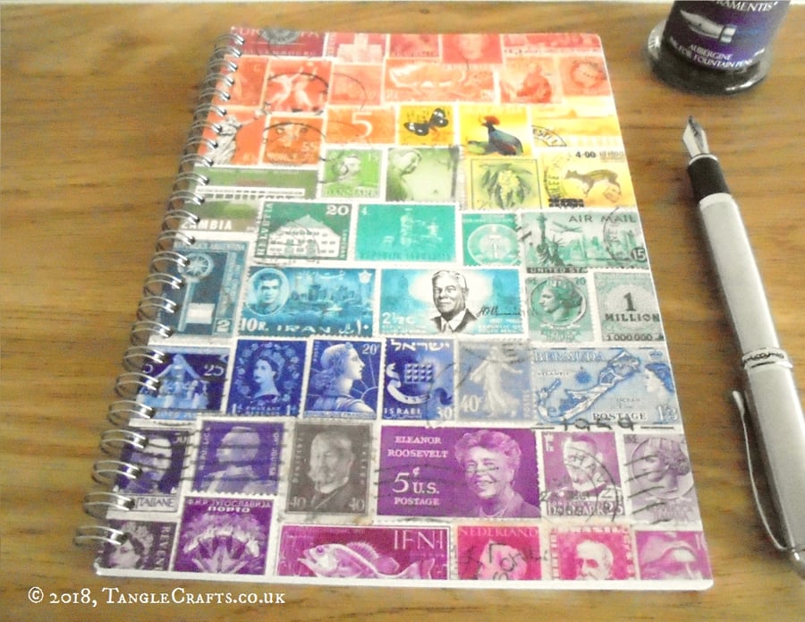 Rainbow Postage Stamp Address Book - Spiral A5 A-Z Book & Birthday Book