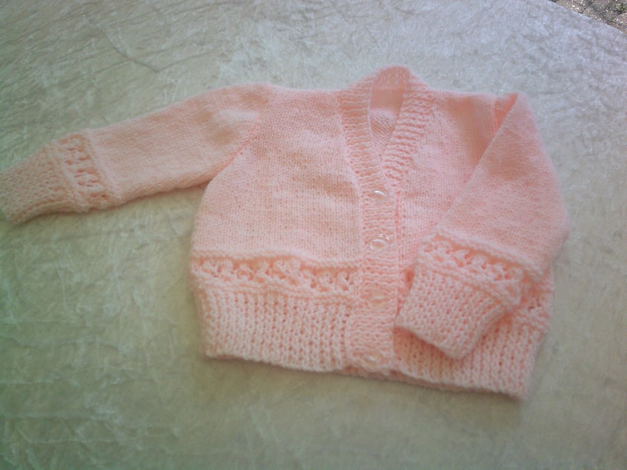 V Neck pale Peach 18 inch Cardigan