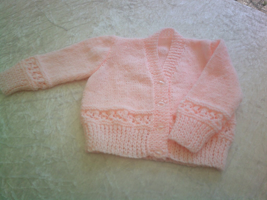V Neck pale Peach 18 inch Cardigan