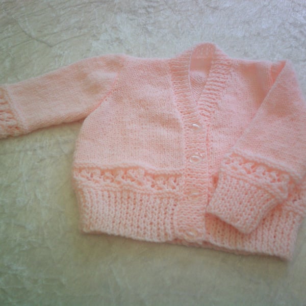 V Neck pale Peach 18 inch Cardigan