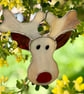 Stained glass reindeer suncatcher decoration in creamy browns with red nose - Image 2