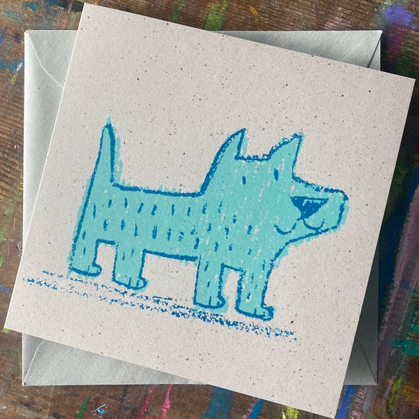 Minty Dog screen printed original card by Jo Brown Happy Tomato