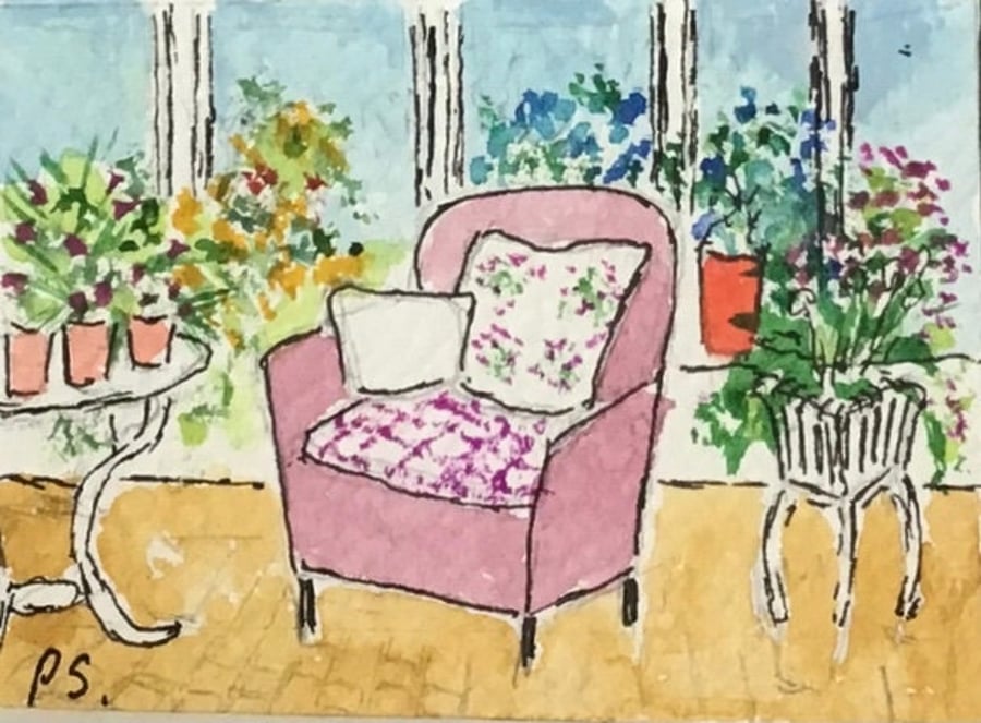 Original Watercolour, ACEO, 3.5 x 2.5, mounted, A Quiet Place