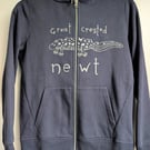 Unique hand-painted upcycled Great Crested Newt hoodie (size 8)