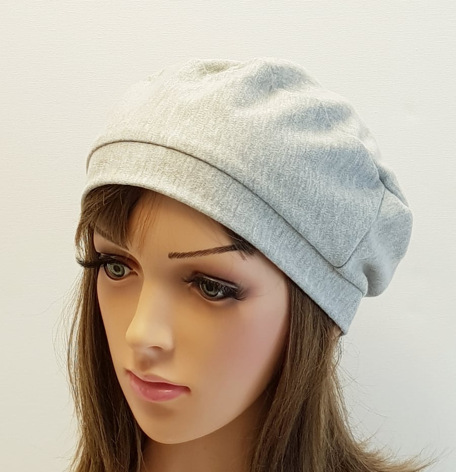 Light grey cotton beret for women, unlined tam, spring autumn all season hat