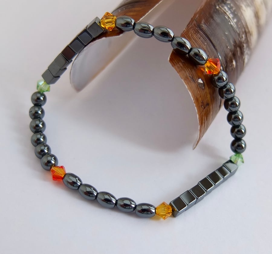 Hematite and Sparkly Swarovski Crystal Bracelet - Handmade In Devon.