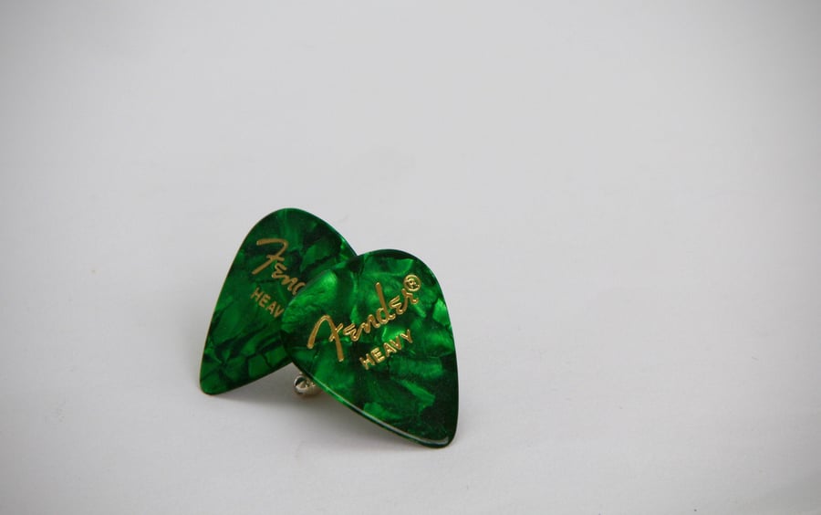 Green marble effect Fender Plectrum Silver Plated Cufflinks .