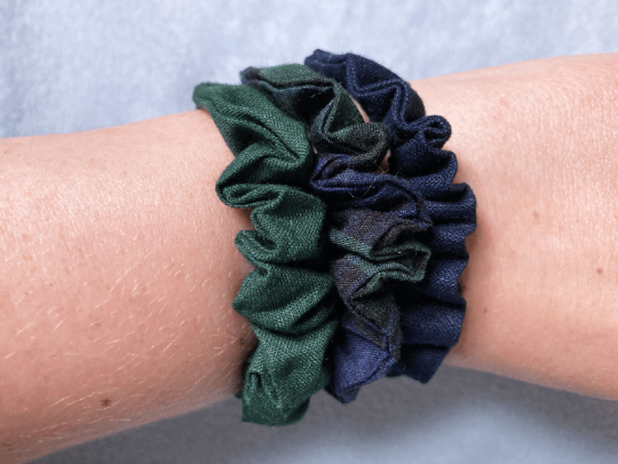 Hair scrunchies, back to school scrunchy pack, skinny mini thin, handmade, navy