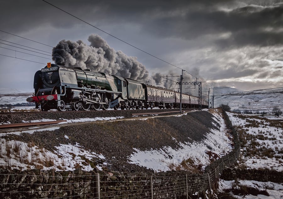 46233, 'Duchess of Sutherland', storms up Shap at Greenholme.