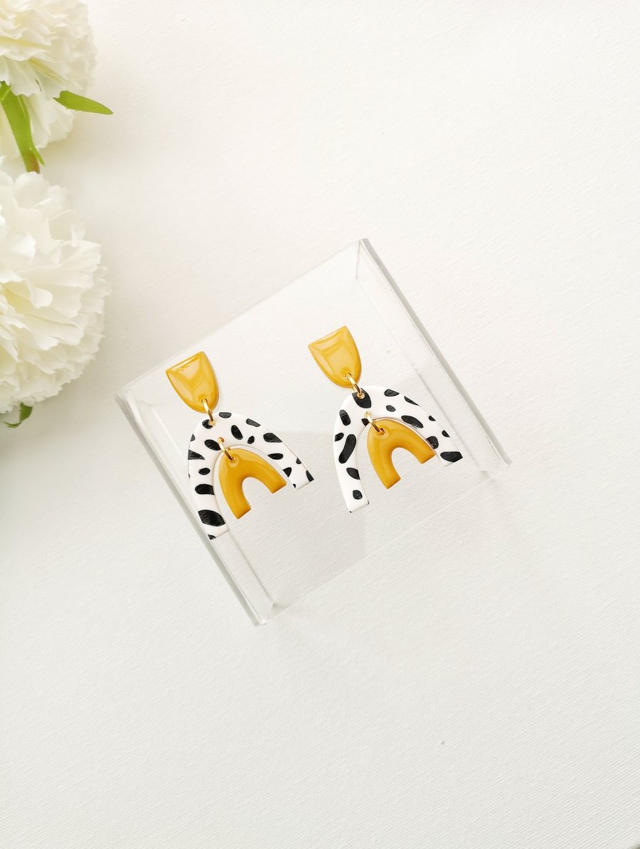 Dalmatian and Mustard Rainbows Stud Dangles