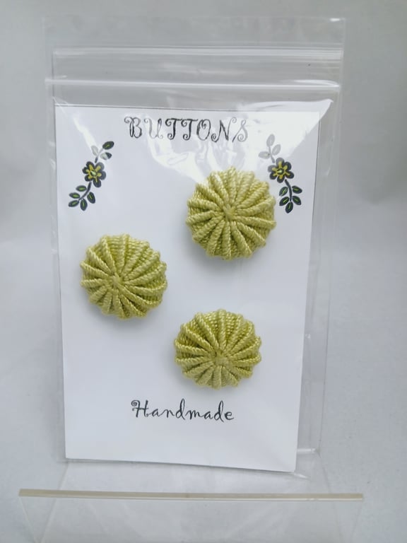 Buttons Spring Green 30mm Handmade Embroidered Yorkshire Style