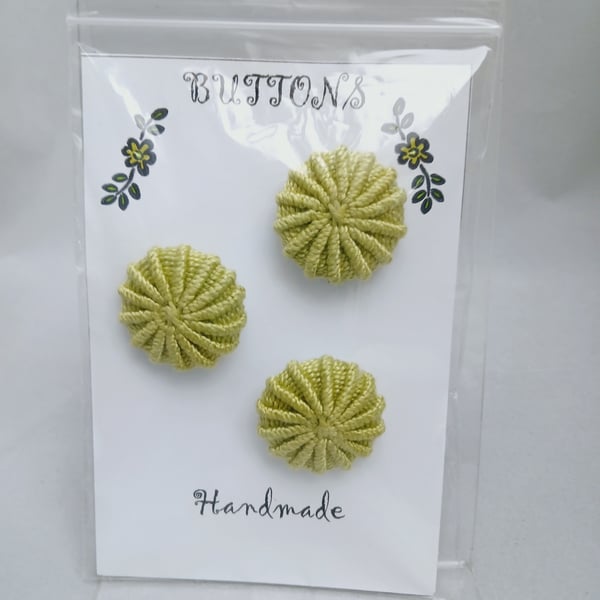 Buttons Spring Green 30mm Handmade Embroidered Yorkshire Style