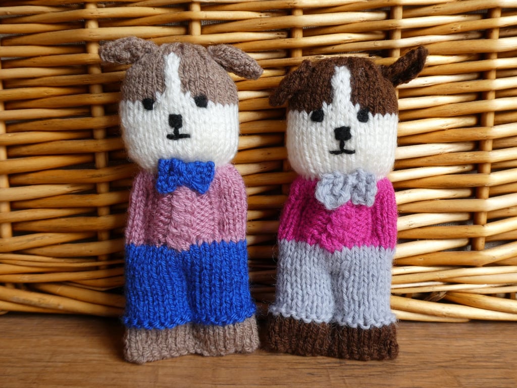 Handmade knitted pair of pocket dolls - dogs