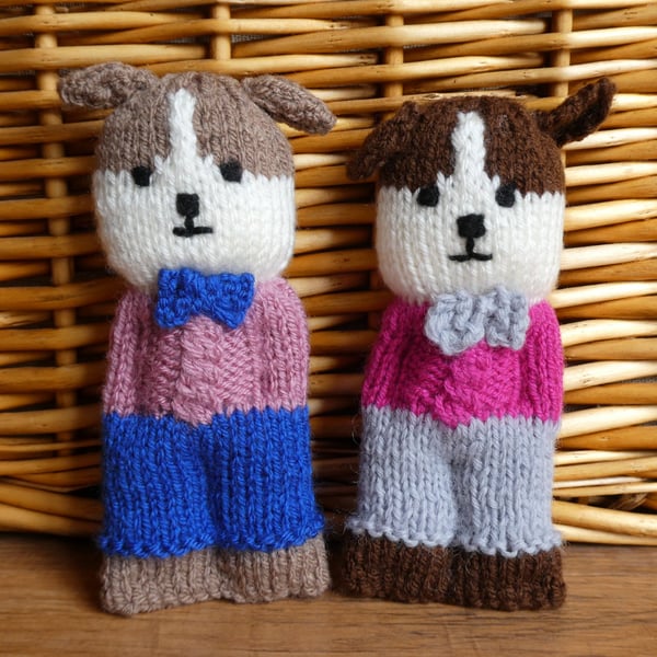 Handmade knitted pair of pocket dolls - dogs