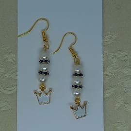 Pearl and Crown Earrings (Mauve spacers)