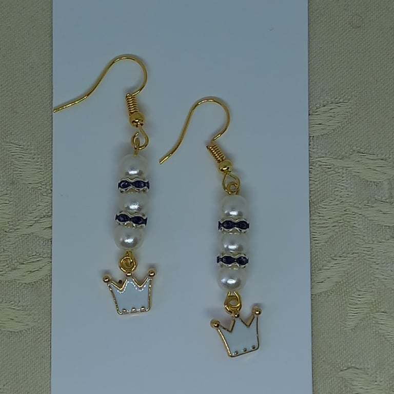 Pearl and Crown Earrings (Mauve spacers)