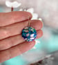Stud drop earrings, purple blue 19mm floral discs, sterling silver (837) - Image 3